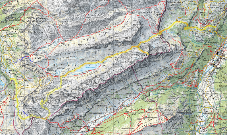 Karte Tagestour Ortstock Mären von Braunwald