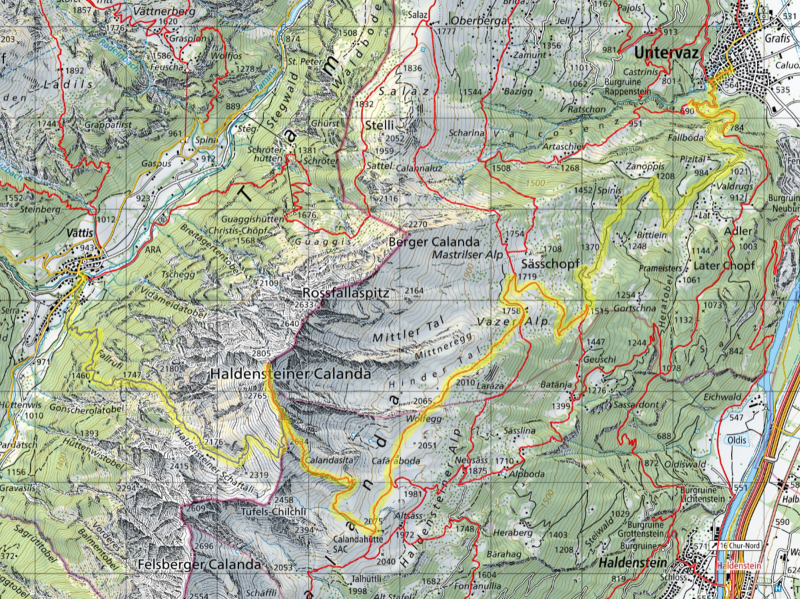 Karte Tagestour Calanda-Überschreitung