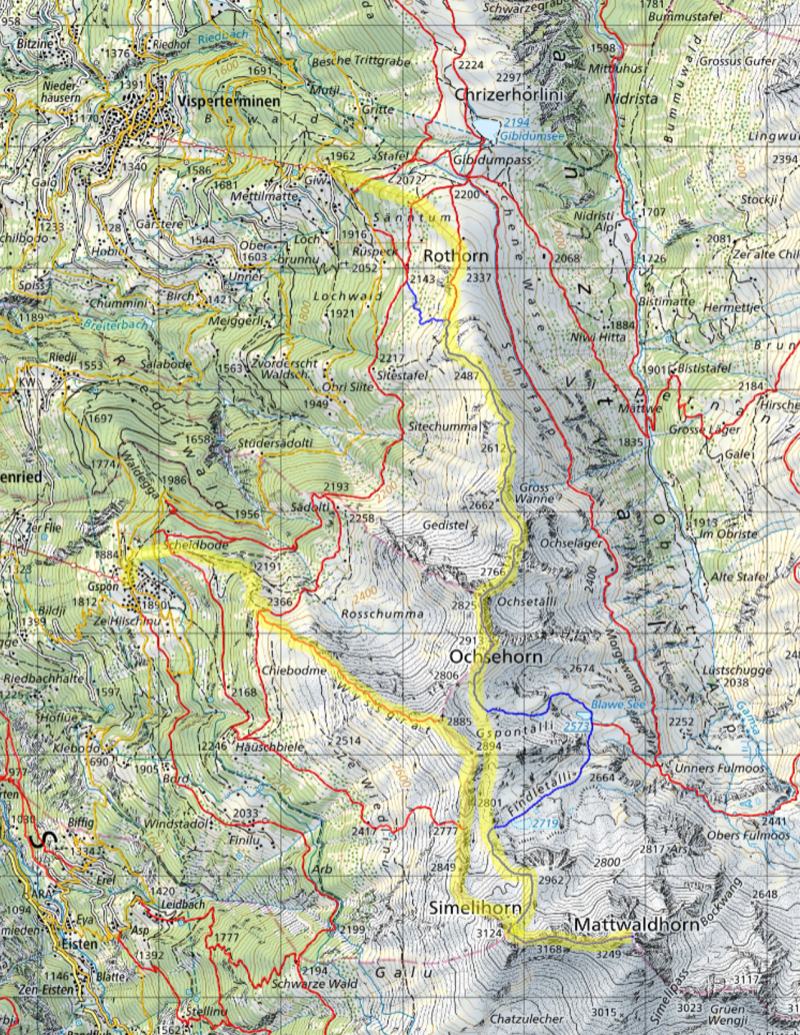 Karte Gratwanderung Mattwaldhorn