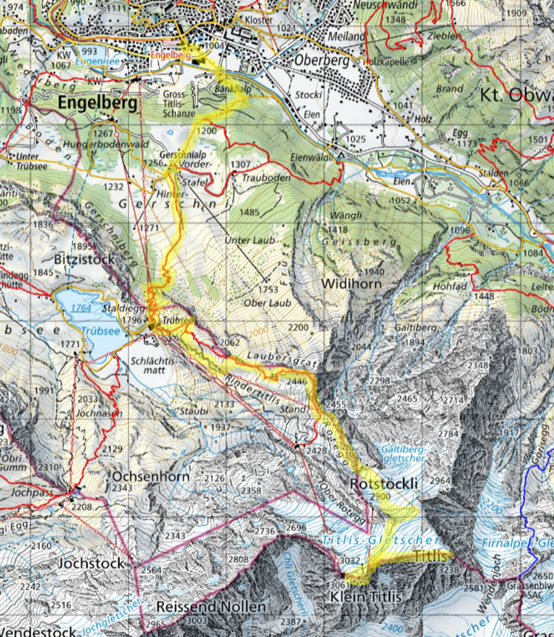 Karte Tagestour Titlis Aufstieg
