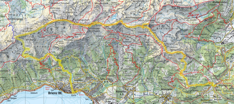 Karte Tagestour Brünigpass - Brienzer Rothorn - Brienzer See
