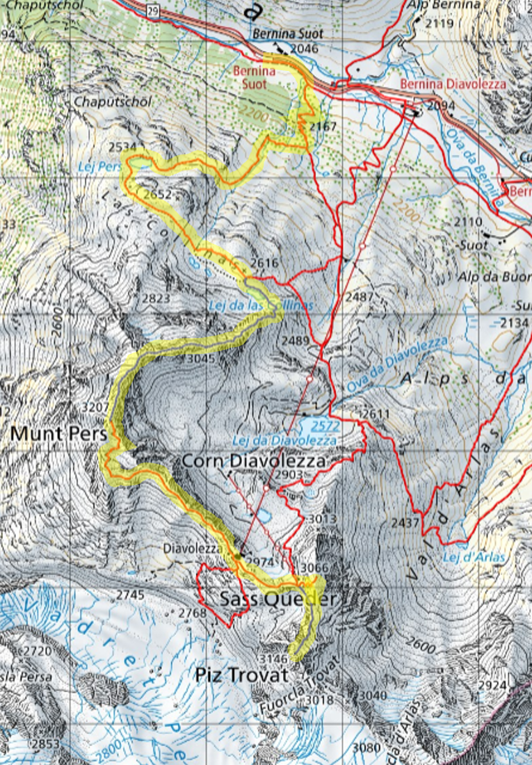 Karte Tagestour Diavolezza Munt Pers