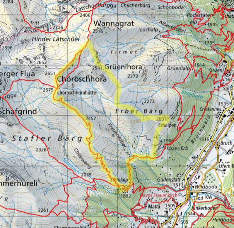Karte Rundwanderung Stafelalp Chörbsch Horn