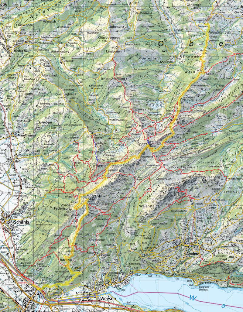 Karte Tageswanderung Ziegelbrücke Speer Wolzenalp