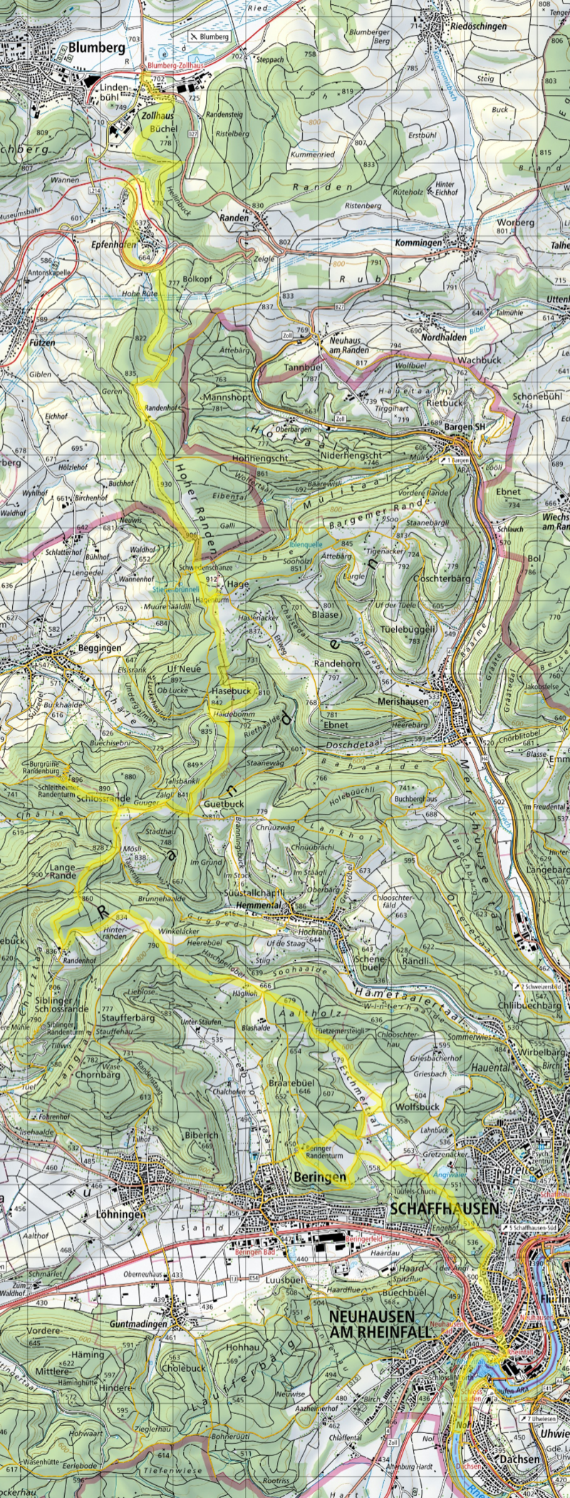 Karte Randen Rheinfall Tageswanderung
