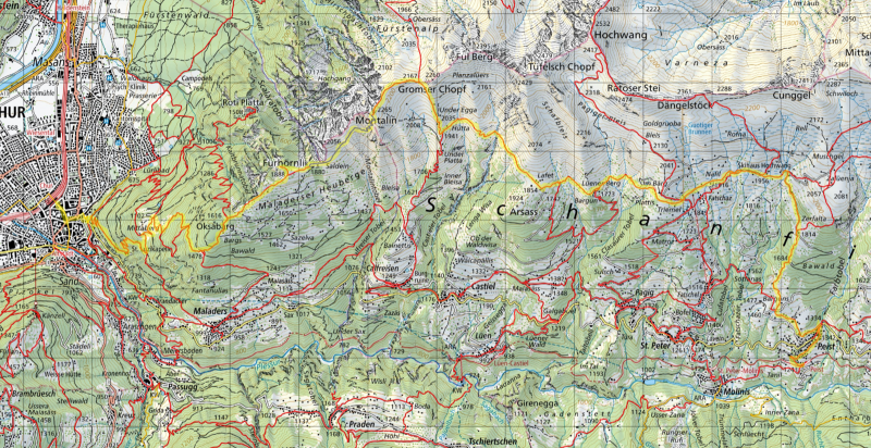 Tageswandeurng Karte Monatlin Schanfigg