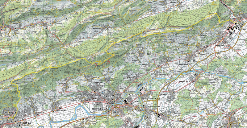 Karte Tageswanderung im Jura: Höhenwege von Oensingen nach Grenchen