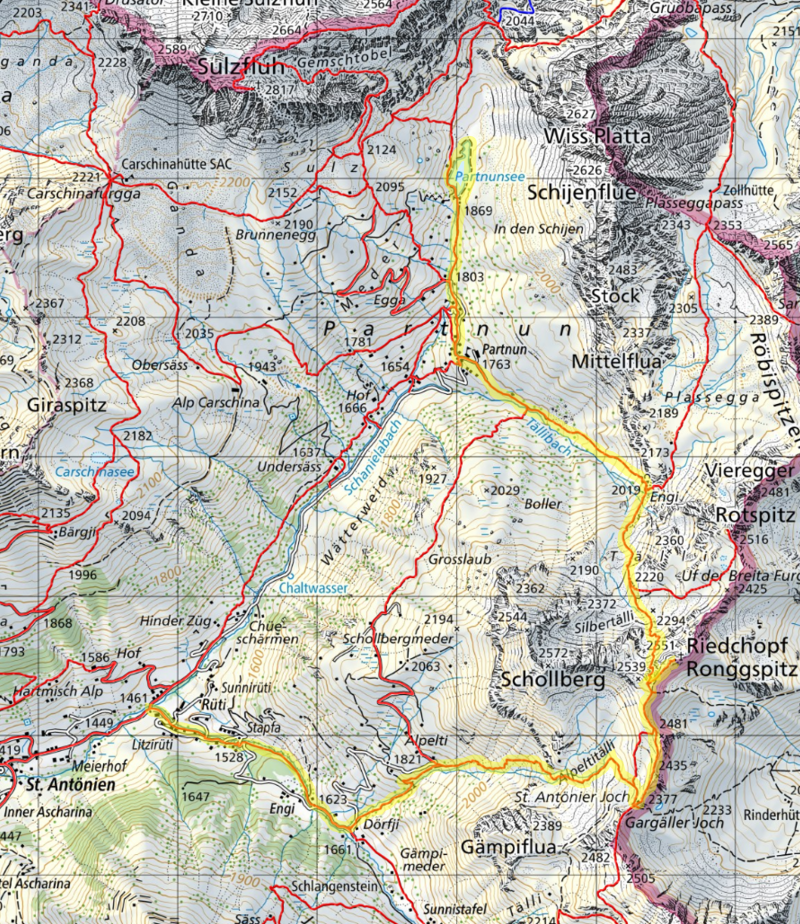 Karte Tageswanderung Riedchopf Partnunsee