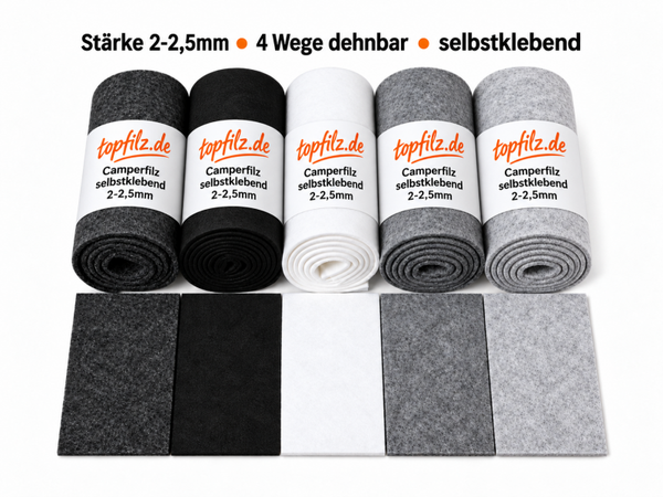 Profi KFZ Filz selbstklebend Meterware 2-3mm -Camper-Bus-Boot-Ausbau-4D-DIY