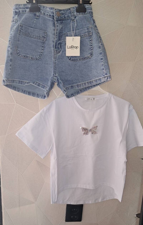 Tshirt met korte spijkerbroekje