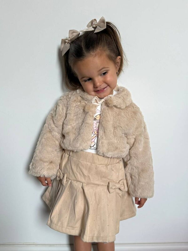 Setje met Bontjasje beige
