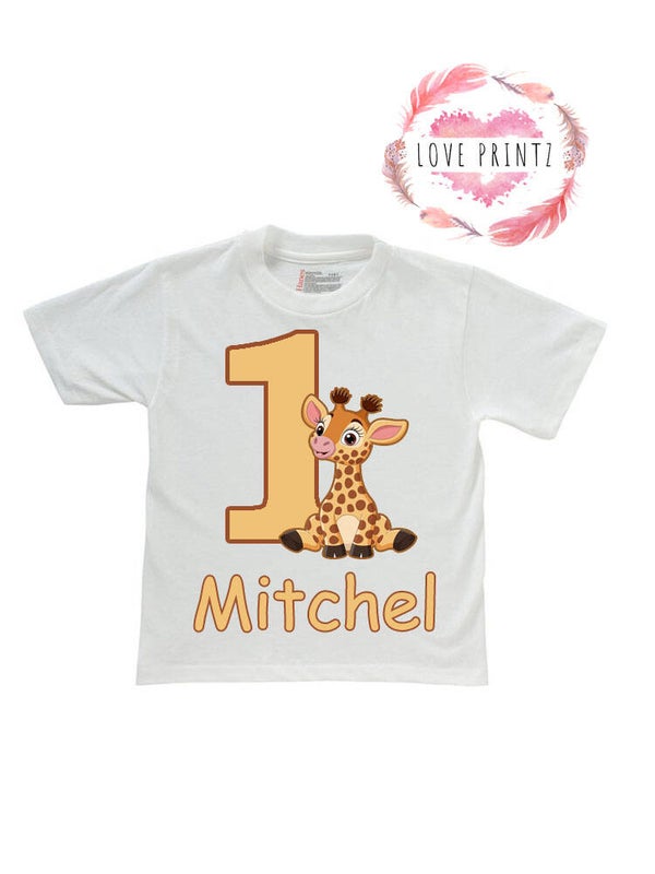 Tshirt 1 Jaar met Giraf en naam