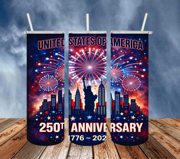 250 United States of America with fireworks and Statue of Liberty