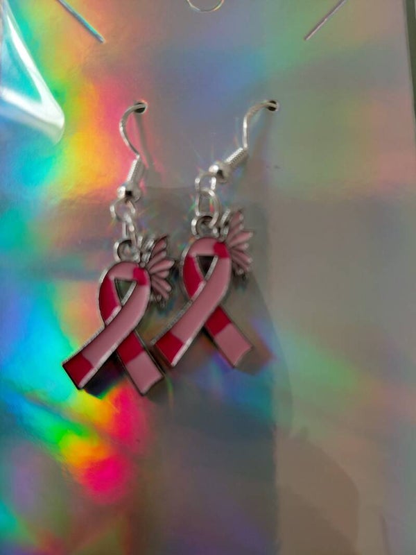 Ribbon with Butterfly - Breast Cancer Fighter Earrings