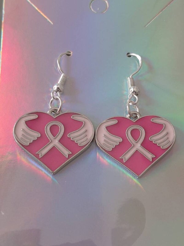 Heart with Hands - Breast Cancer Fighter Earrings