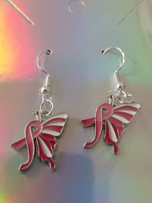 Stripped Butterfly - Breast Cancer Fighter Earrings