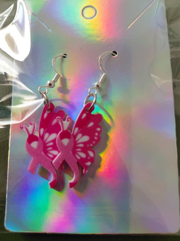 Half Butterfly Ribbon - Breast Cancer Fighter Earrings