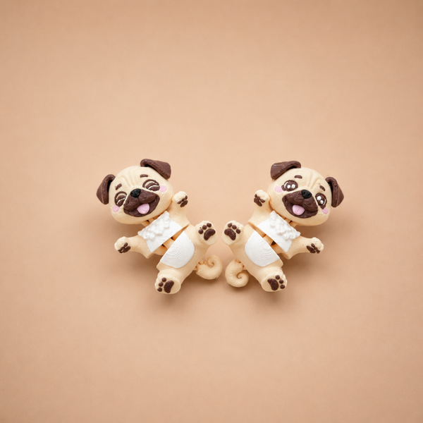 🐾 Fluffy Tails Pug (mopshondje)– Schattig, Beweegbaar & Vol Karakter