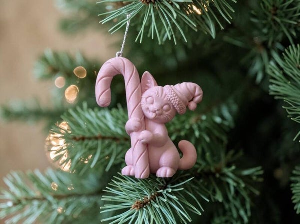 Kat  Candy Cane kersthanger