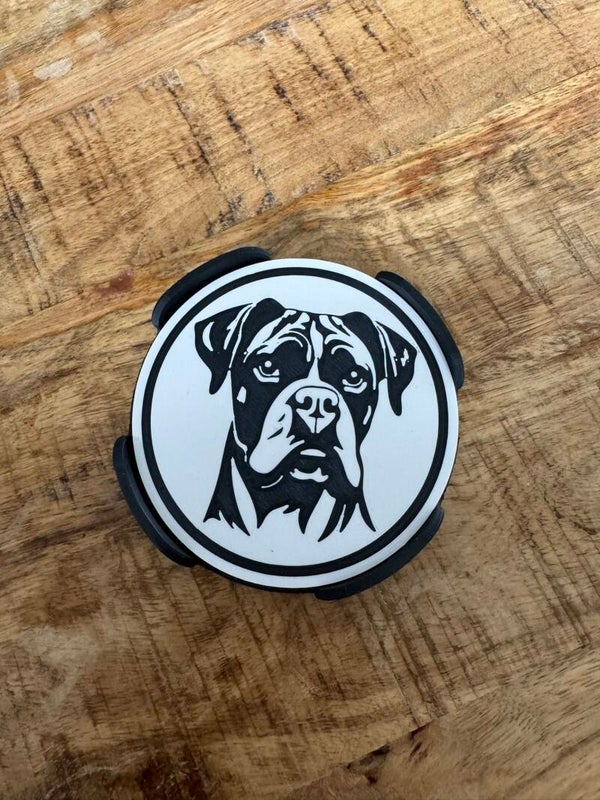 3D Onderzetters Boxer – Set van 6 met Houder