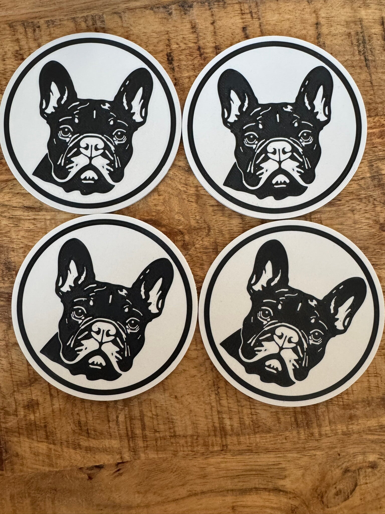 3D Onderzetters Franse Bulldog – Set van 6 met Houder
