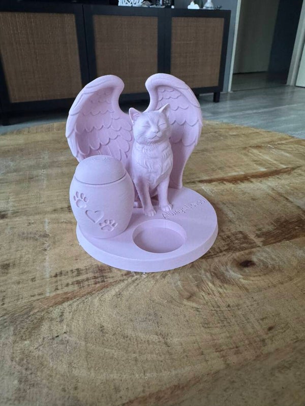 🐾3D Herdenkingsbeeldje Kat met Urn – Always Loved, Forever Missed
