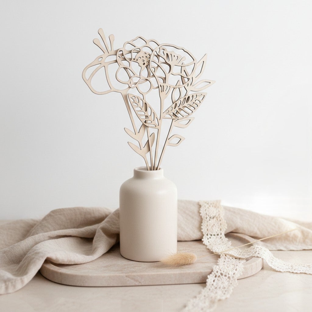 Houten bloemen boeket | Set van 5