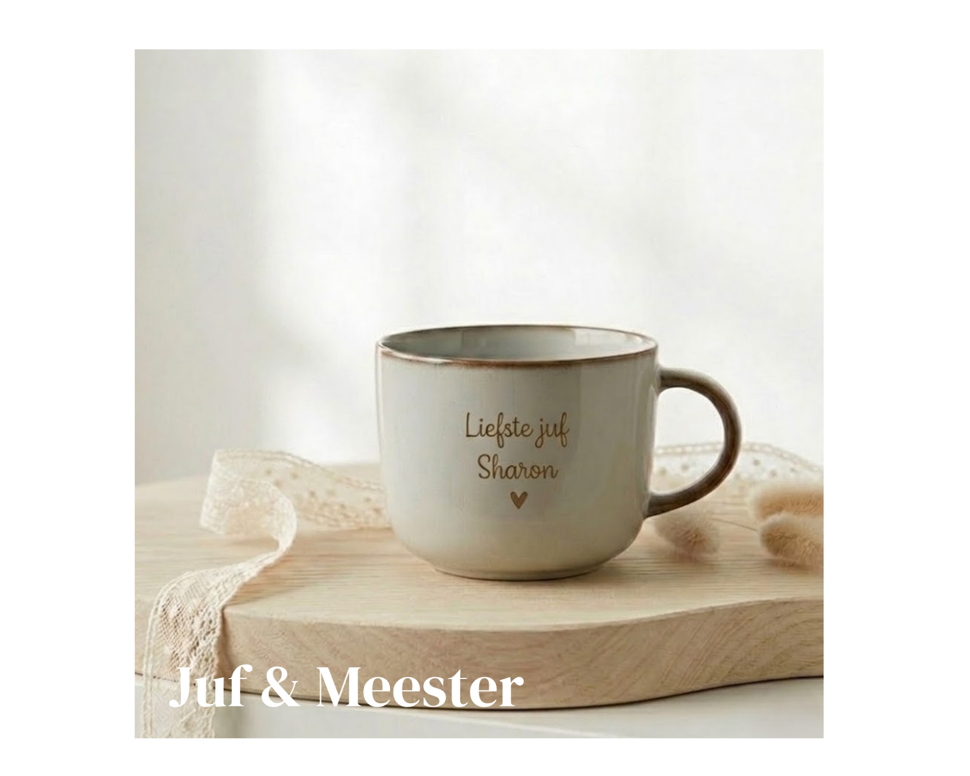 Cadeau voor juf en meester, jgepersonaliseerd uffen cadeau met naam