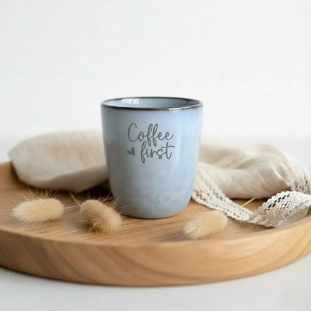 Gepersonaliseerde mok zonder oor | Zand en blauwgrijs 200 ml