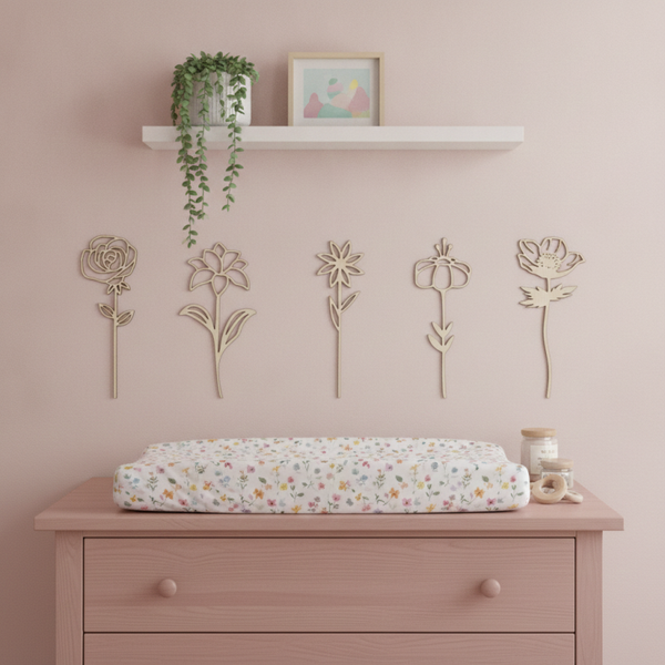 Wandddecoratie babykamer | Houten bloemen