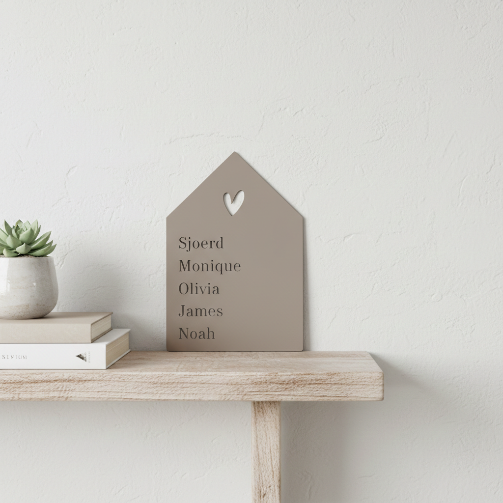 Huisjes met tekst, een gepersonaliseerd cadeau voor housewarming, verjaardag of kraamcadeau