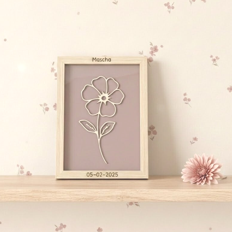 Geboortebloem hout | Ingelijst