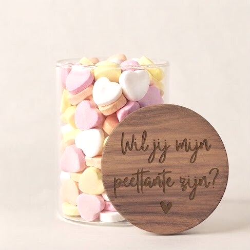 Snoeppot met tekst perfect als gepersonaliseerd cadeau voor Vaderdag, Moederdag en cadeau voor juf en meester aan het einde van het schooljaar