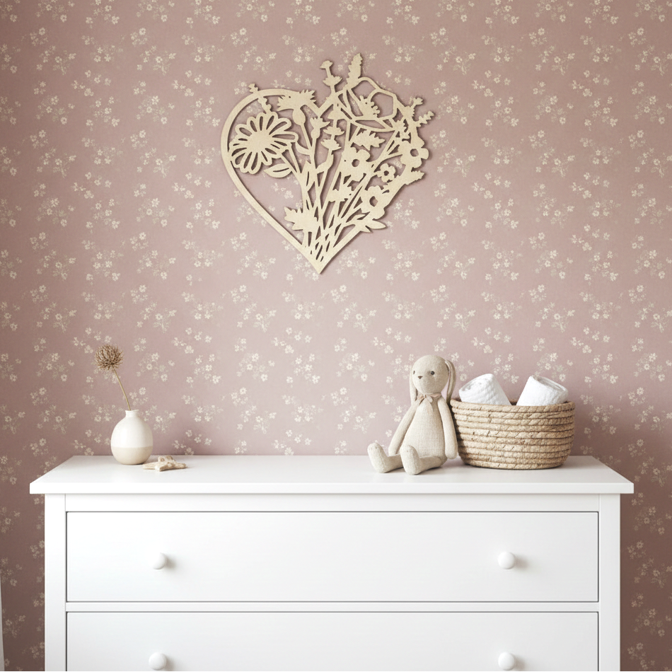 Wanddecoratie hout | Bloemenhart kinderkamer