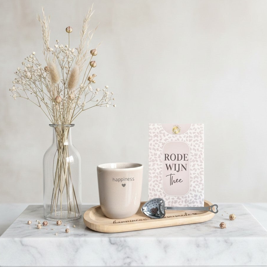 Cadeauset thee | Gepersonaliseerde mok + serveerplankje + wijnthee