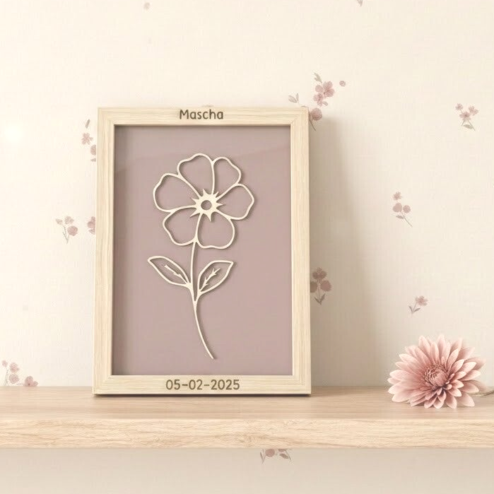 Geboortebloem hout | Ingelijst