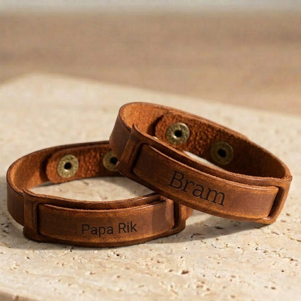 Leren heren armband met gravure | Naam, initialen of tekst