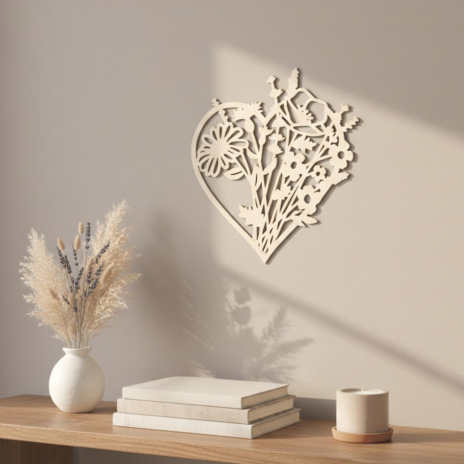 Wanddecoratie hout | Bloemenhart