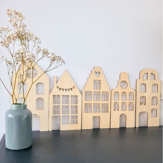 Houten grachtenpand | Set van 5