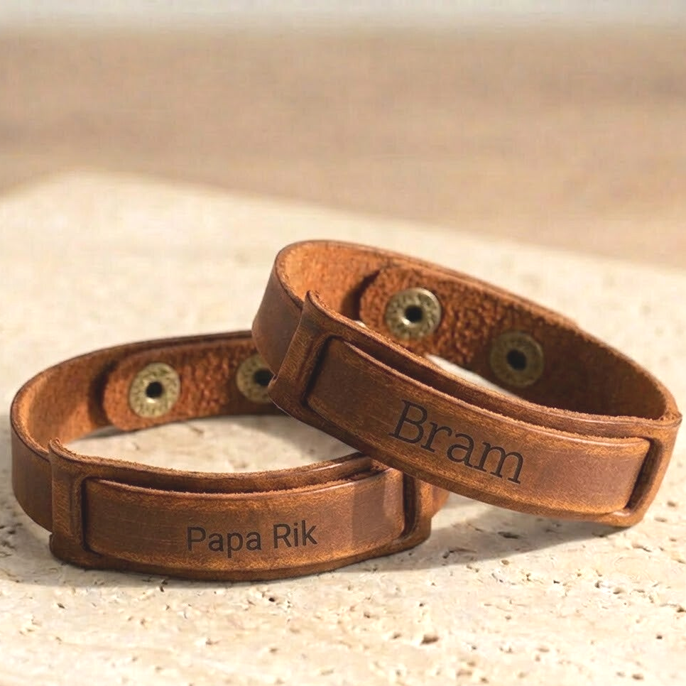 Leren heren armband met gravure | Naam, initialen of tekst