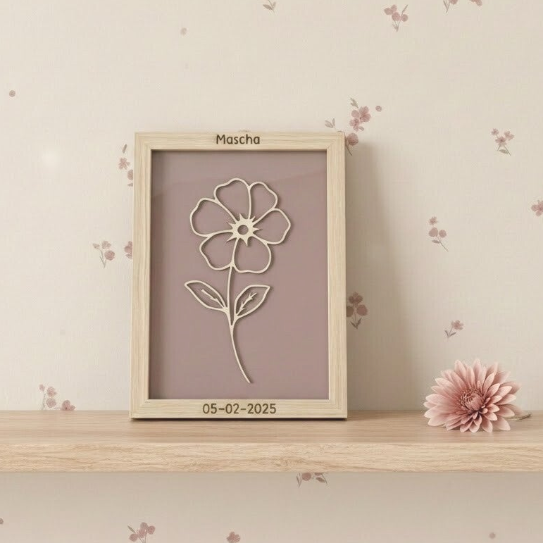 Geboortebloem hout | Ingelijst