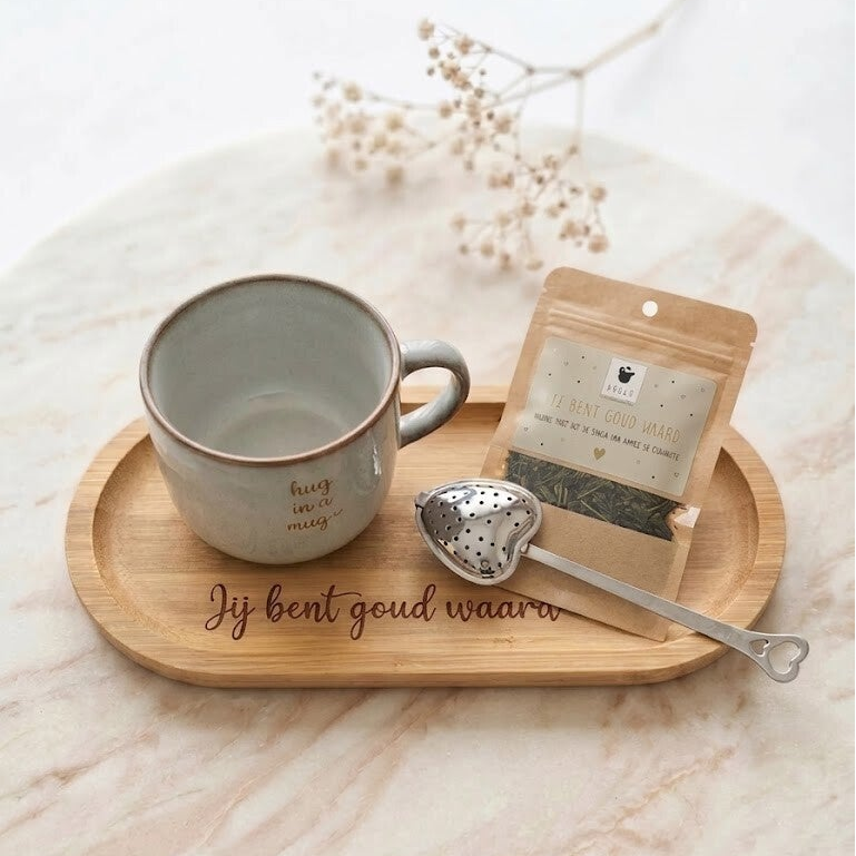 Cadeauset thee | Gepersonaliseerde mok + serveerplankje + wijnthee