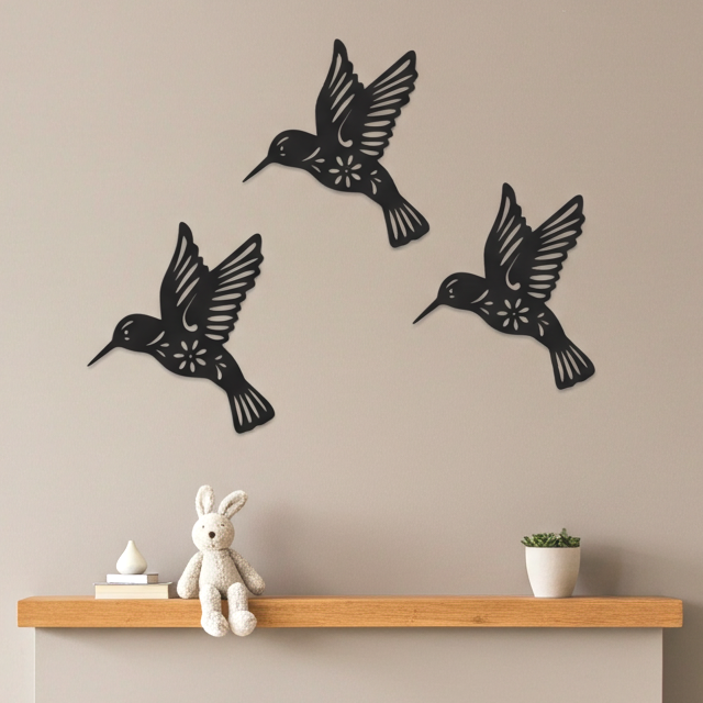 Wanddecoratie hout kolibrie | Set van 3