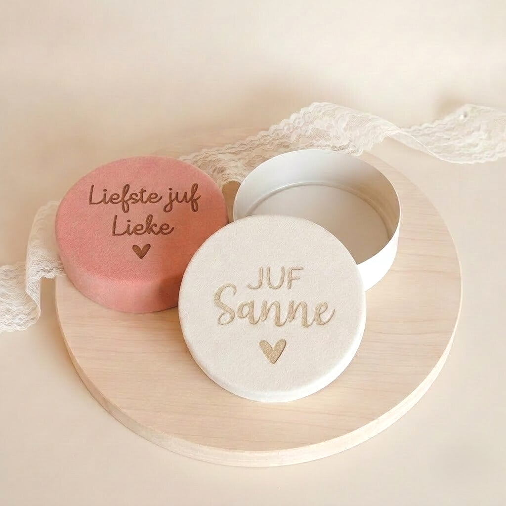 Gepersonaliseerd cadeaudoosje suède | Rond