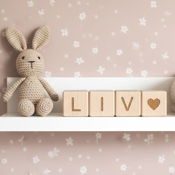 Houten blokken met naam | Gegraveerde letters en icoon
