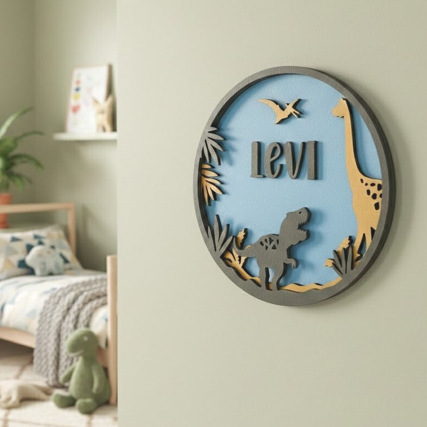 Naambordje Dino | Met extra 3D- effect (3-laags)