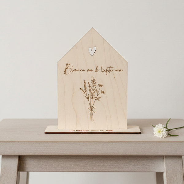 Houten huisje met tekst | Bloemen voor de liefste