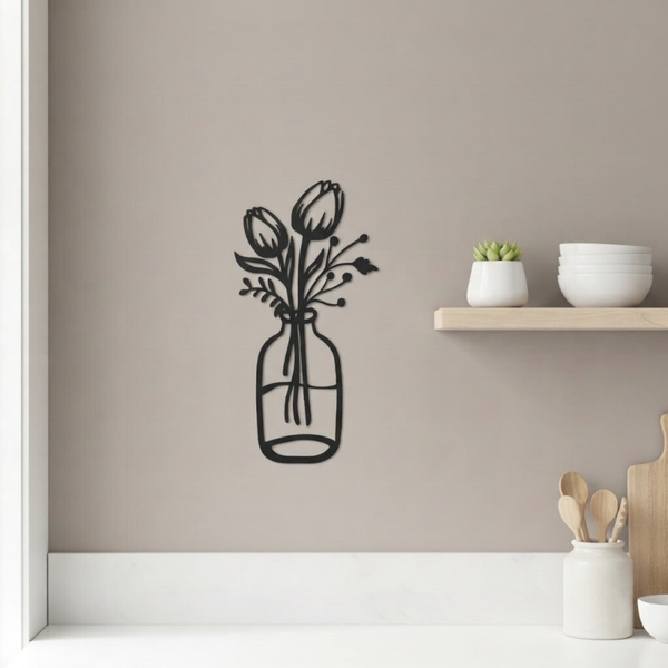 Wanddecoratie hout | Vaas met tulp