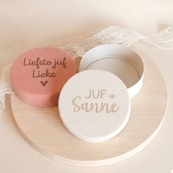 Gepersonaliseerd cadeaudoosje suède | Rond