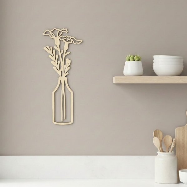 Wanddecoratie hout | Vaas met anjers